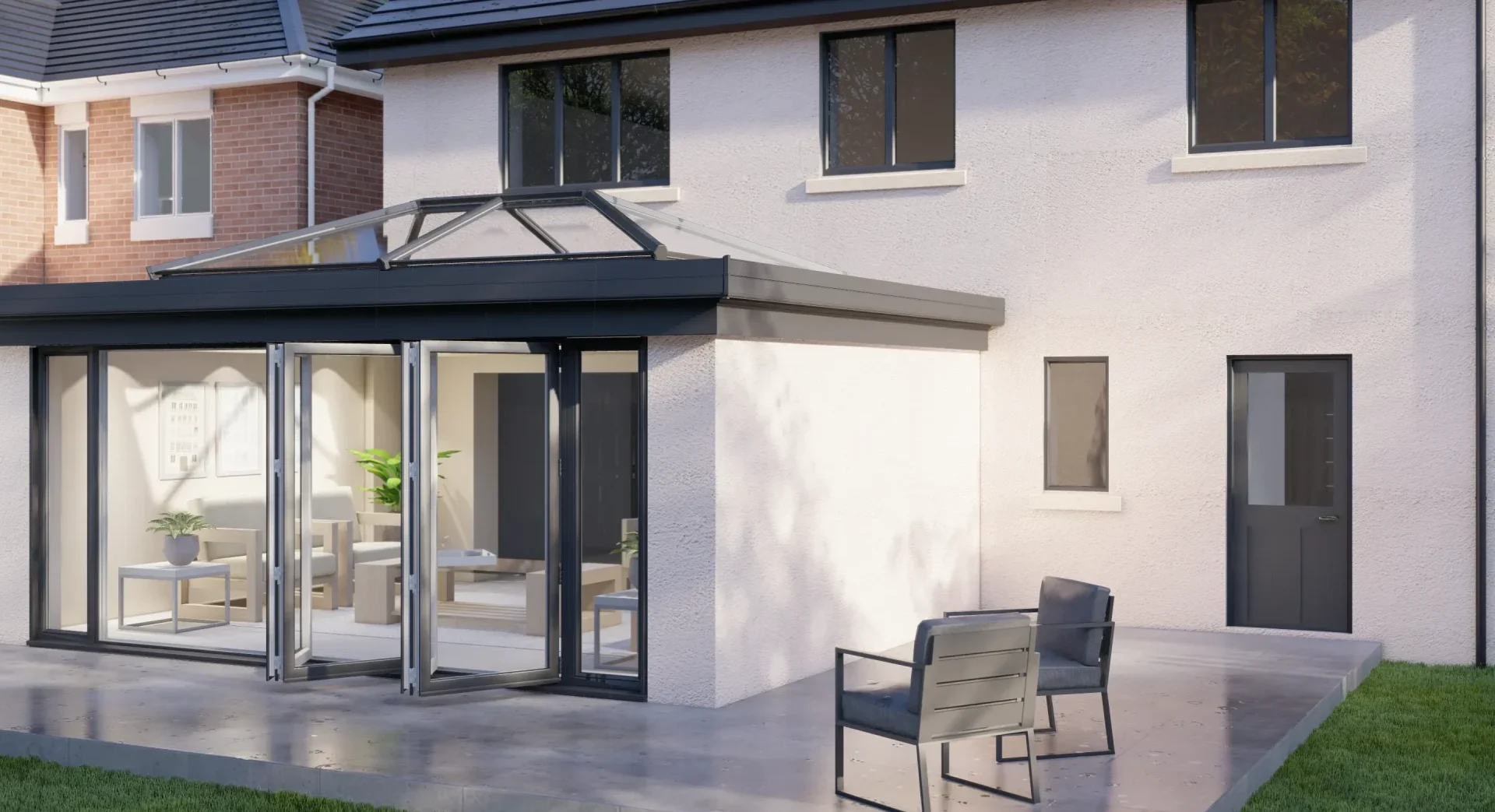 LANTERN ROOF RENDER GREY BI FOLD